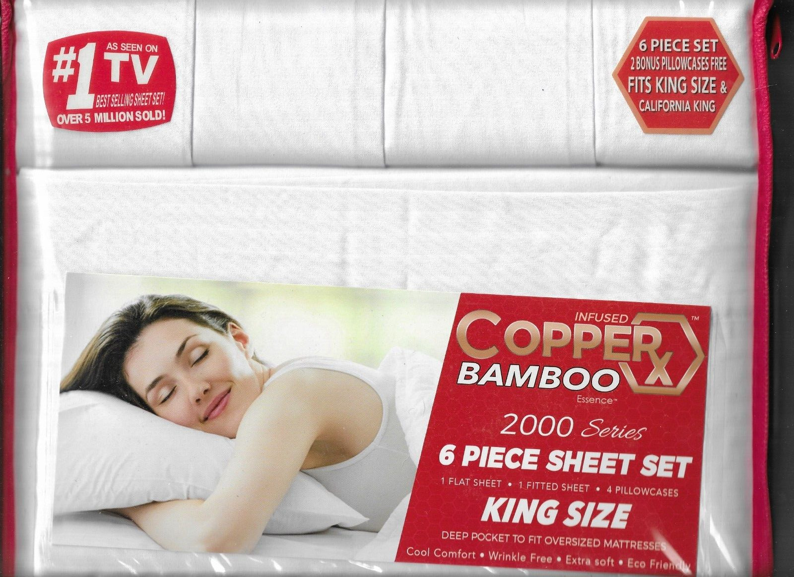 COPPER RX KING sheet set w/6 pieces - WHITE - NO SHIPPING to Alaska or Hawaii