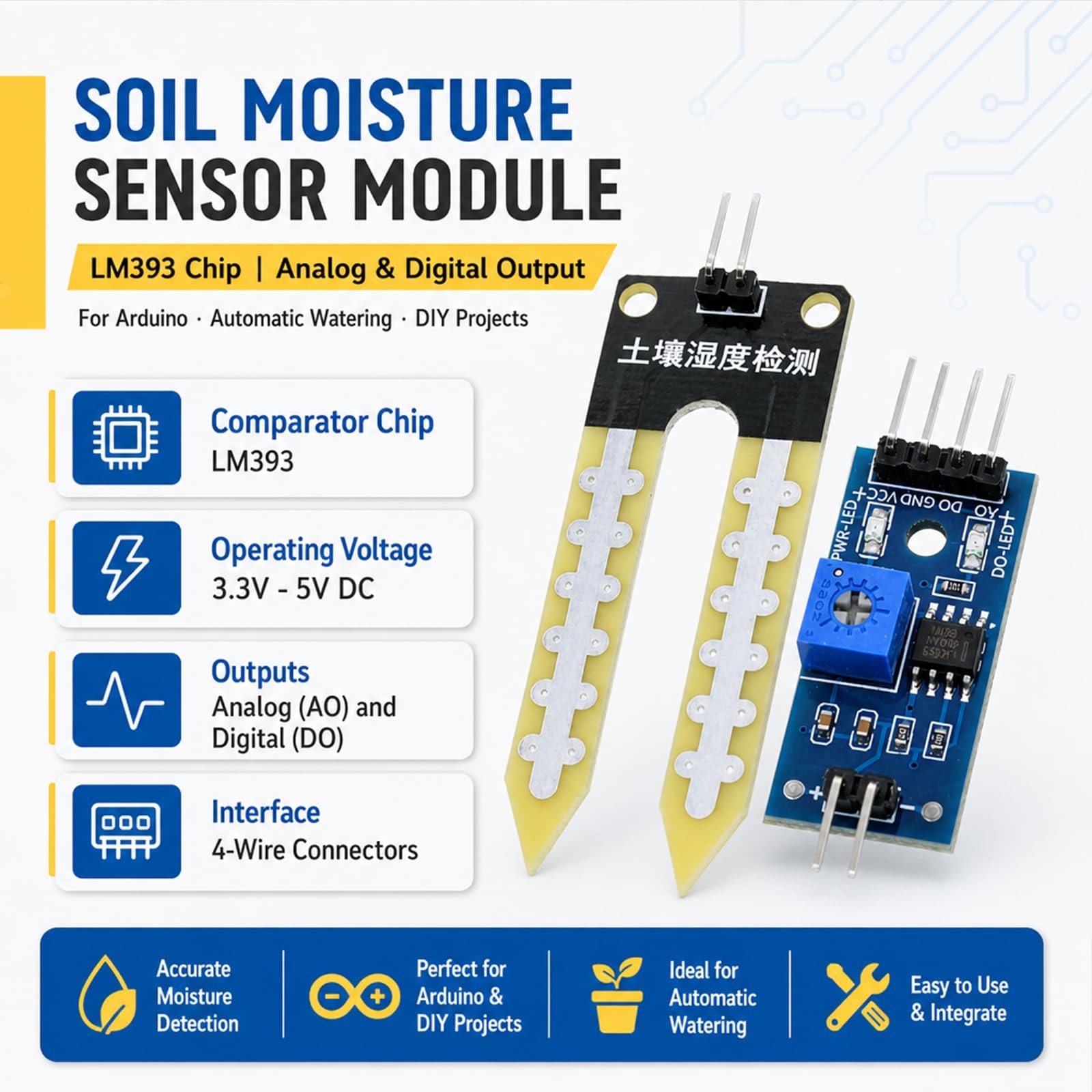 hiBCTR 5 Packs Soil Moisture Sensor Module LM393 Chip Hygrometer Blue