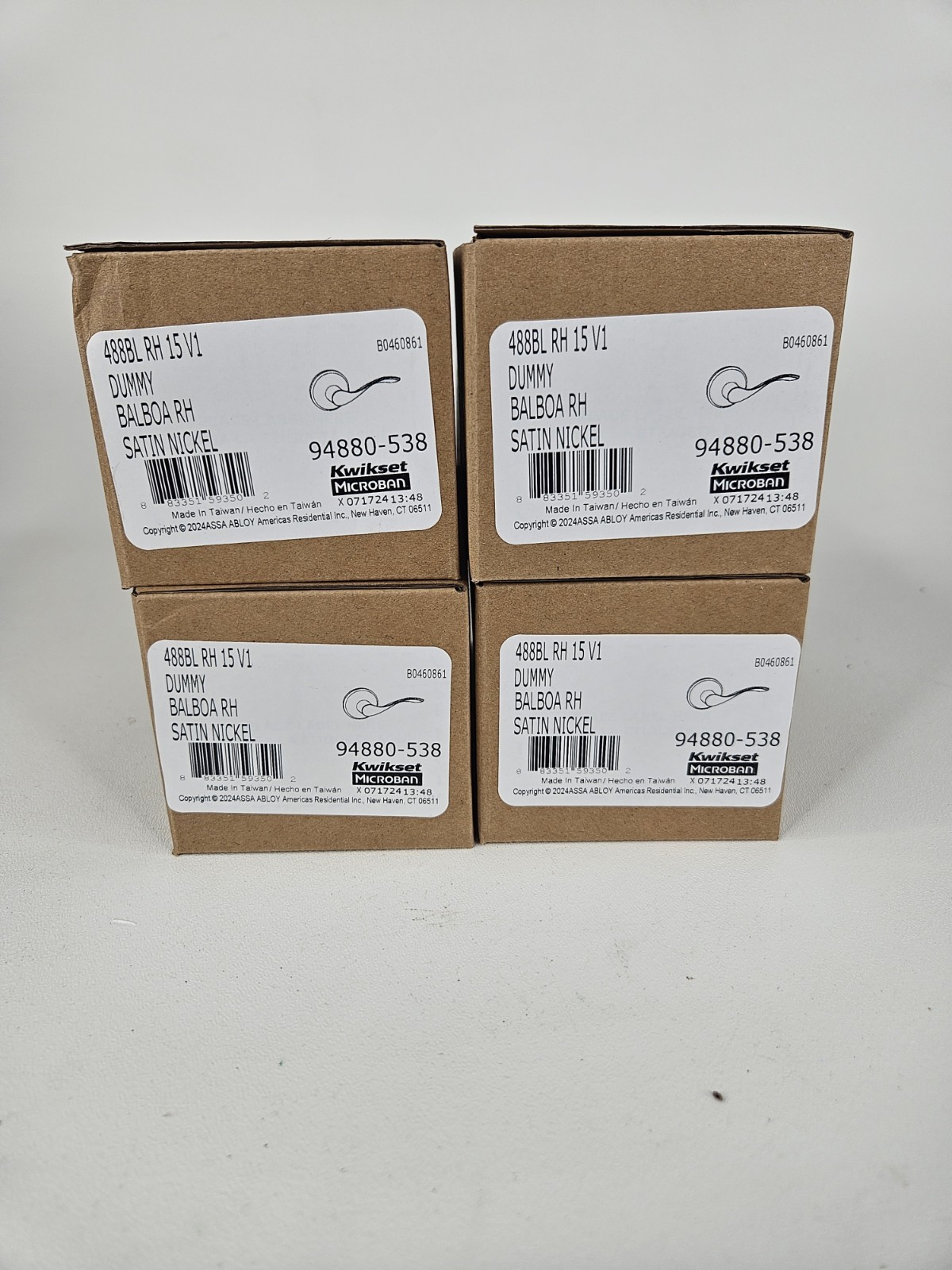 LOT OF 4 Kwikset 94880-538 Balboa Satin Nickel Right Handed Dummy Door Lever