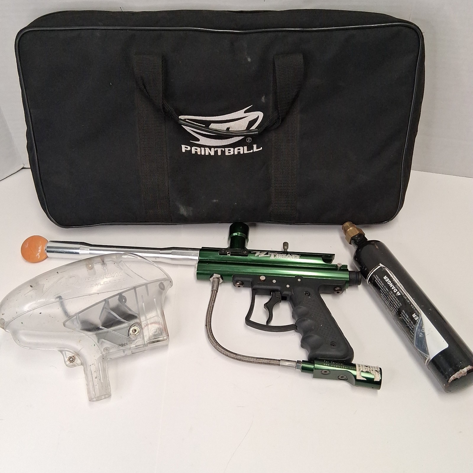 VL Triad Paintball Gun Semi-Auto W/ ViewLoader, Cartridge, Case, Green Tested
