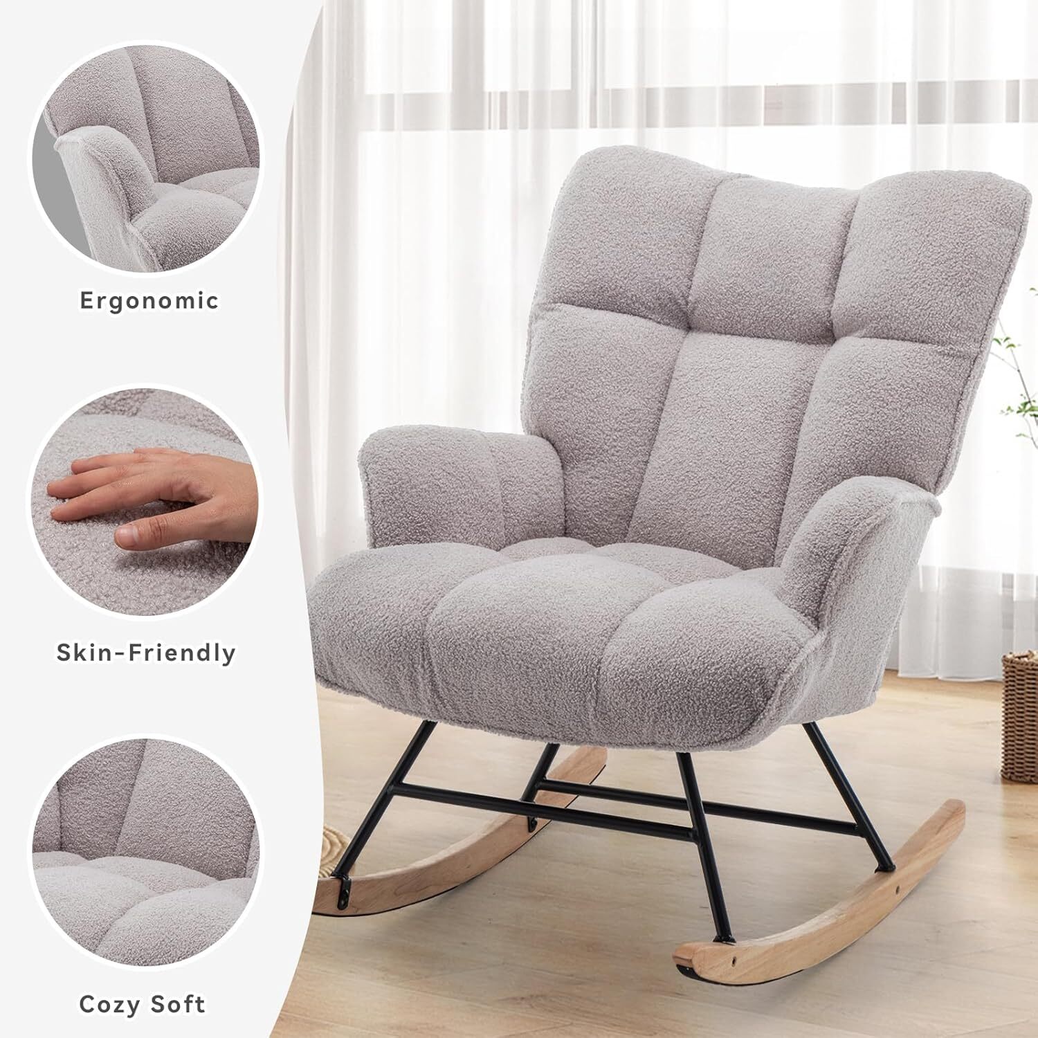 Rocking Chair Nursery Teddy, Upholstered Baby Fluffy Glider Rocker
