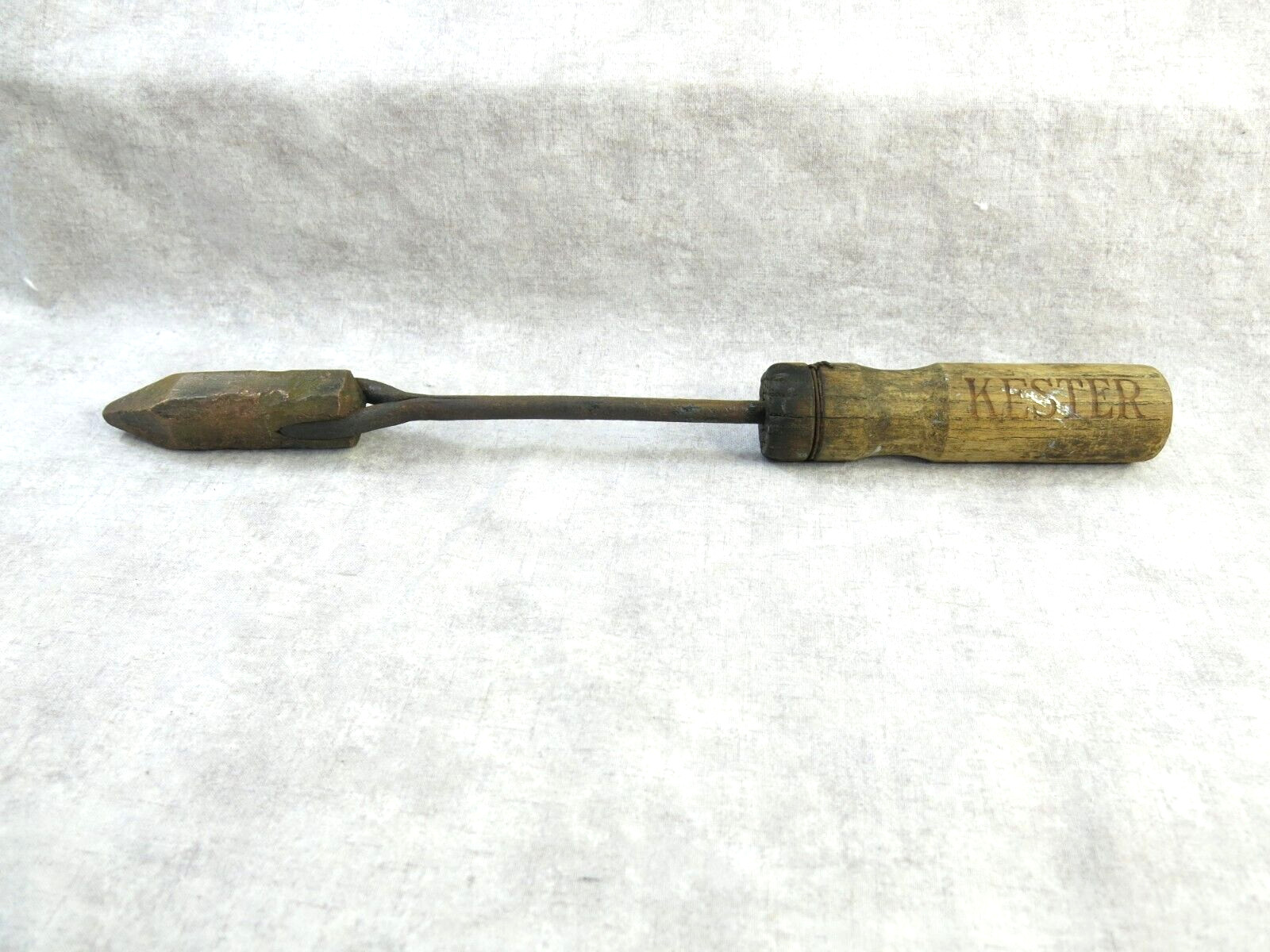 Antique Soldering Iron Copper Head Wood Handle Kester Soldering Iron