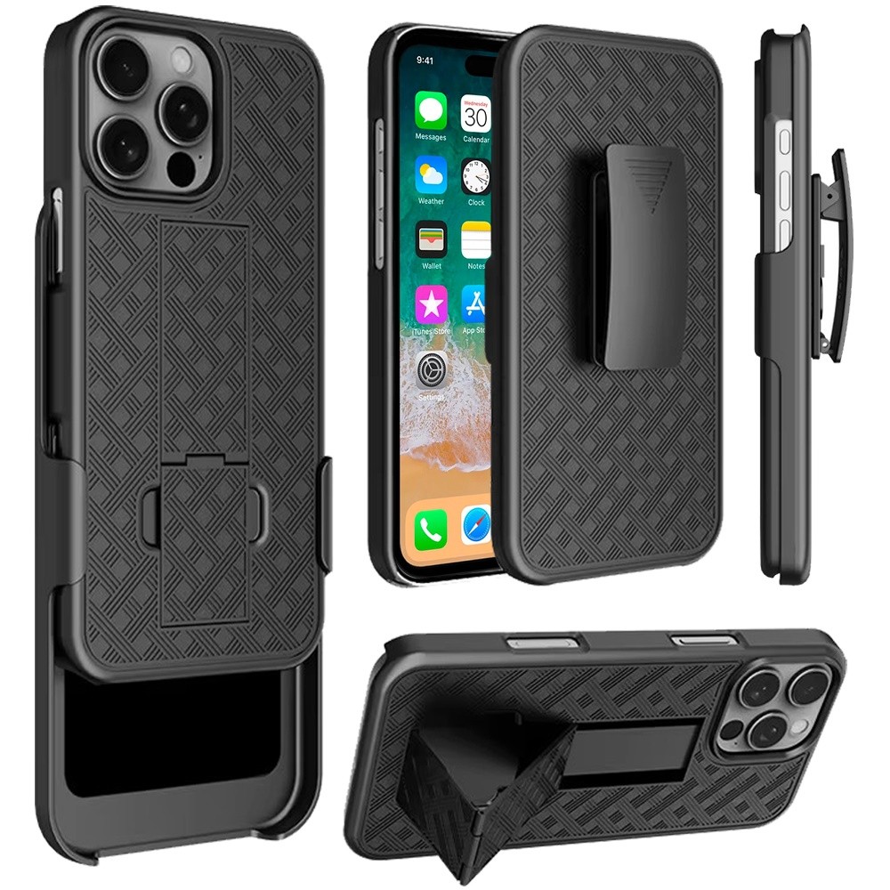 For iPhone 16 PRO MAX Case 3in1 Belt-Clip Holster Stand Cover + Tempered Glass