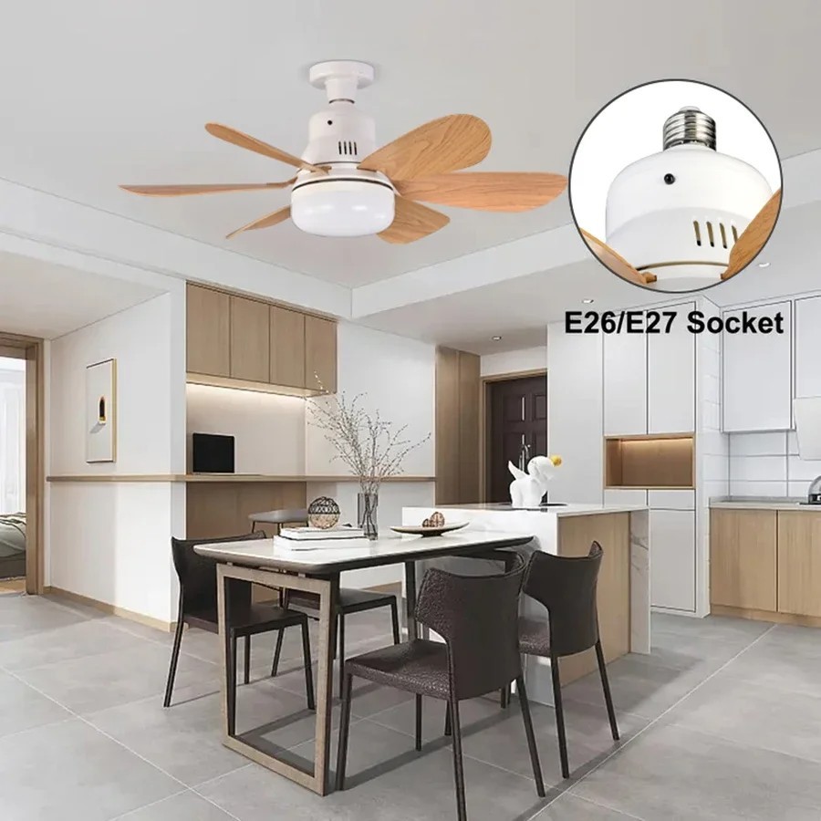 Smart E26 E27 LED Ceiling Fan Light with Remote Dimmable Socket Fan for Office