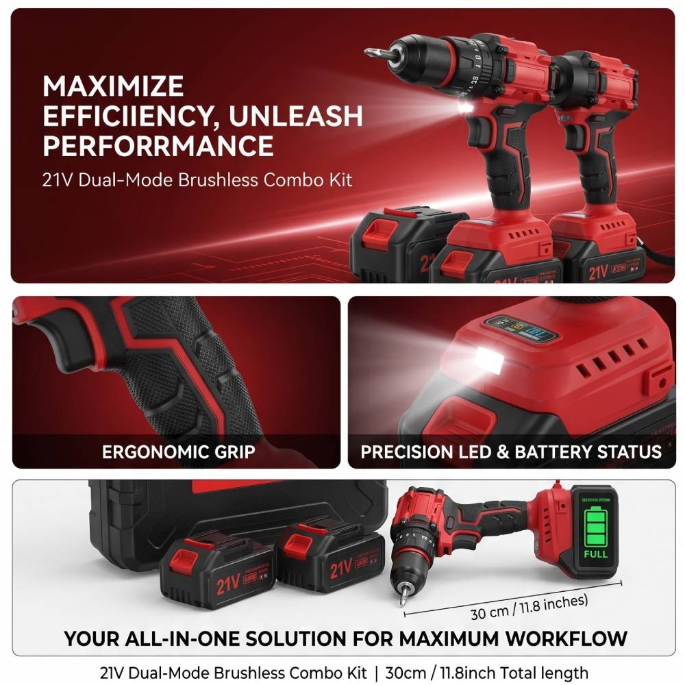 Cordless Impact Wrench and Impact Drill Set with Storage Bag Sockets Drill Bits