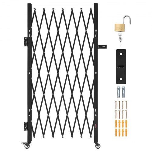 Single Folding Security Gate, Lockable Scissor Gate with 360?° Swivel Caster