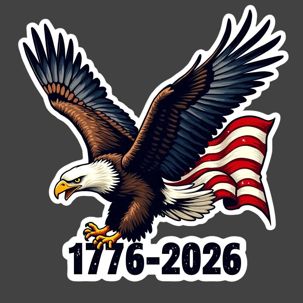 250 Years Sticker Vinyl Decal Eagle 1776 2026 Patriotic USA Flag Design