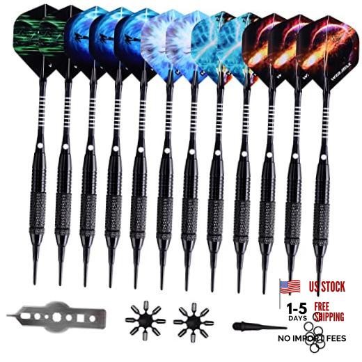 Darts Plastic Tip - Soft Tip Darts Set - 12 Pcs 18 Gram with 100 Extra black