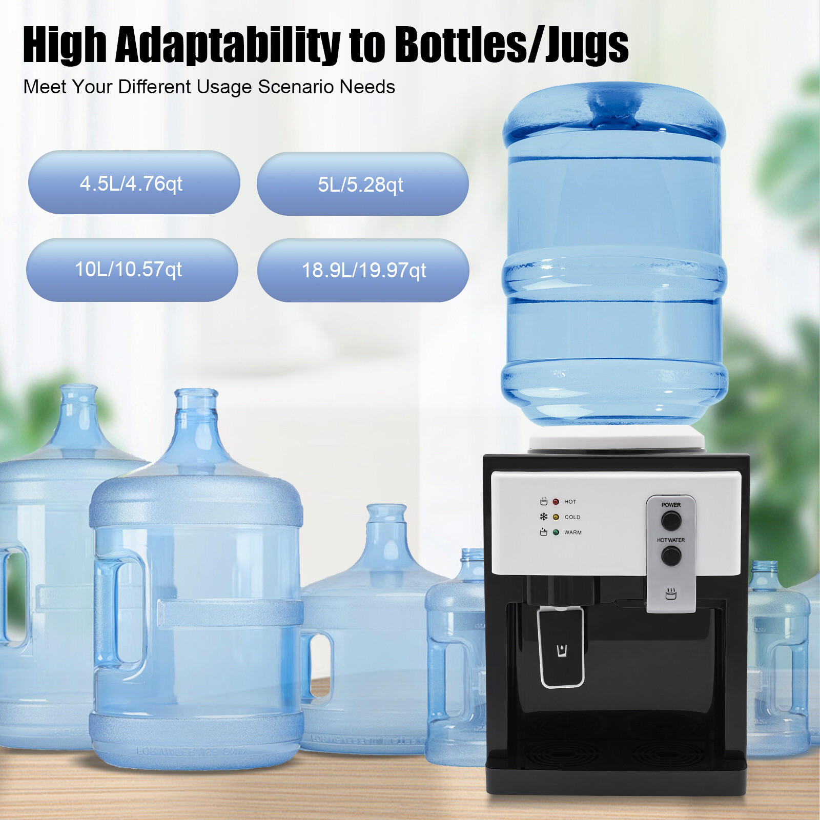 Top Loading Hot Cold Water Cooler Dispenser Countertop Drinking Machine 5 Gallon