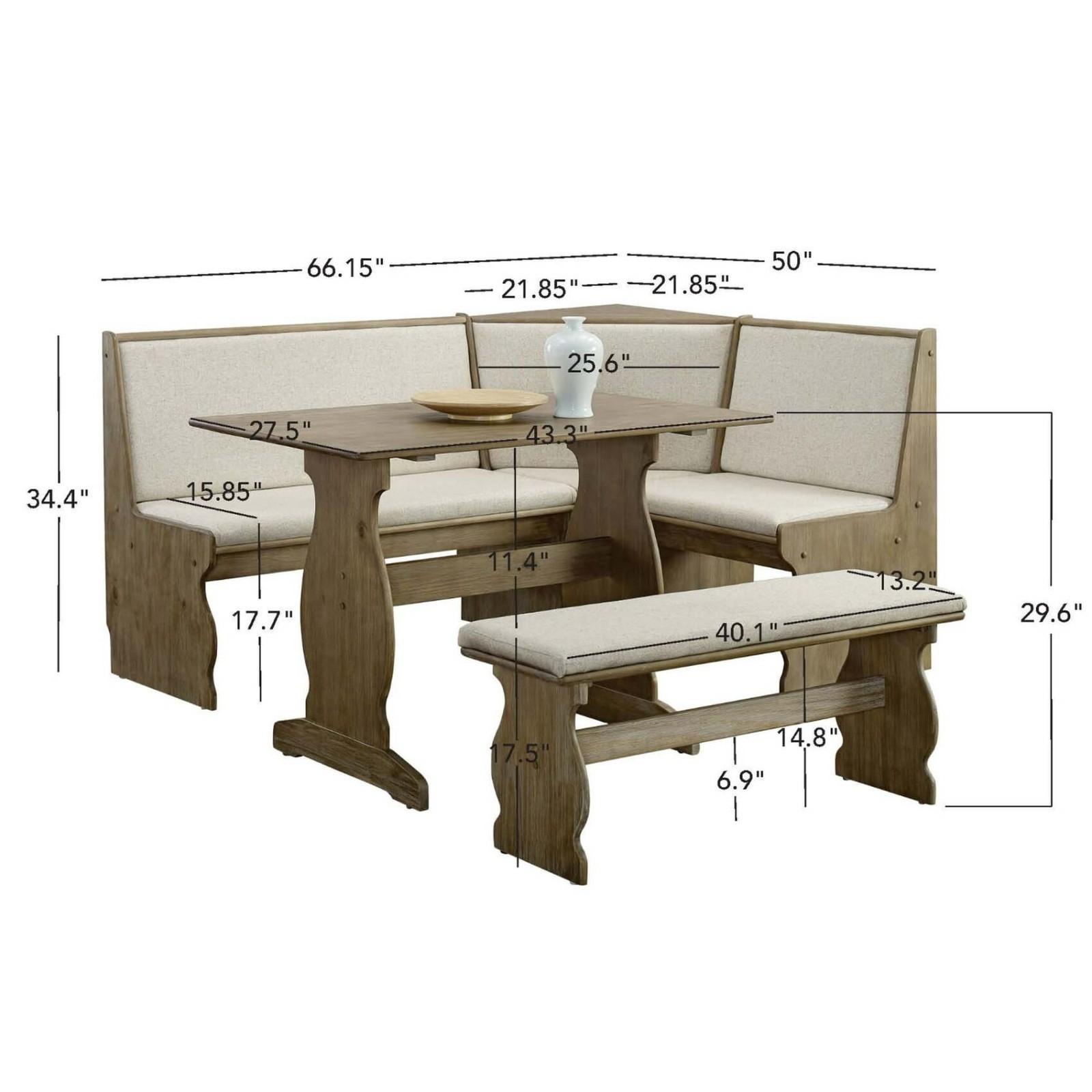 Kitchen Nook Breakfast Dining Table Bench Reversible Corner Unit Brown & Natural