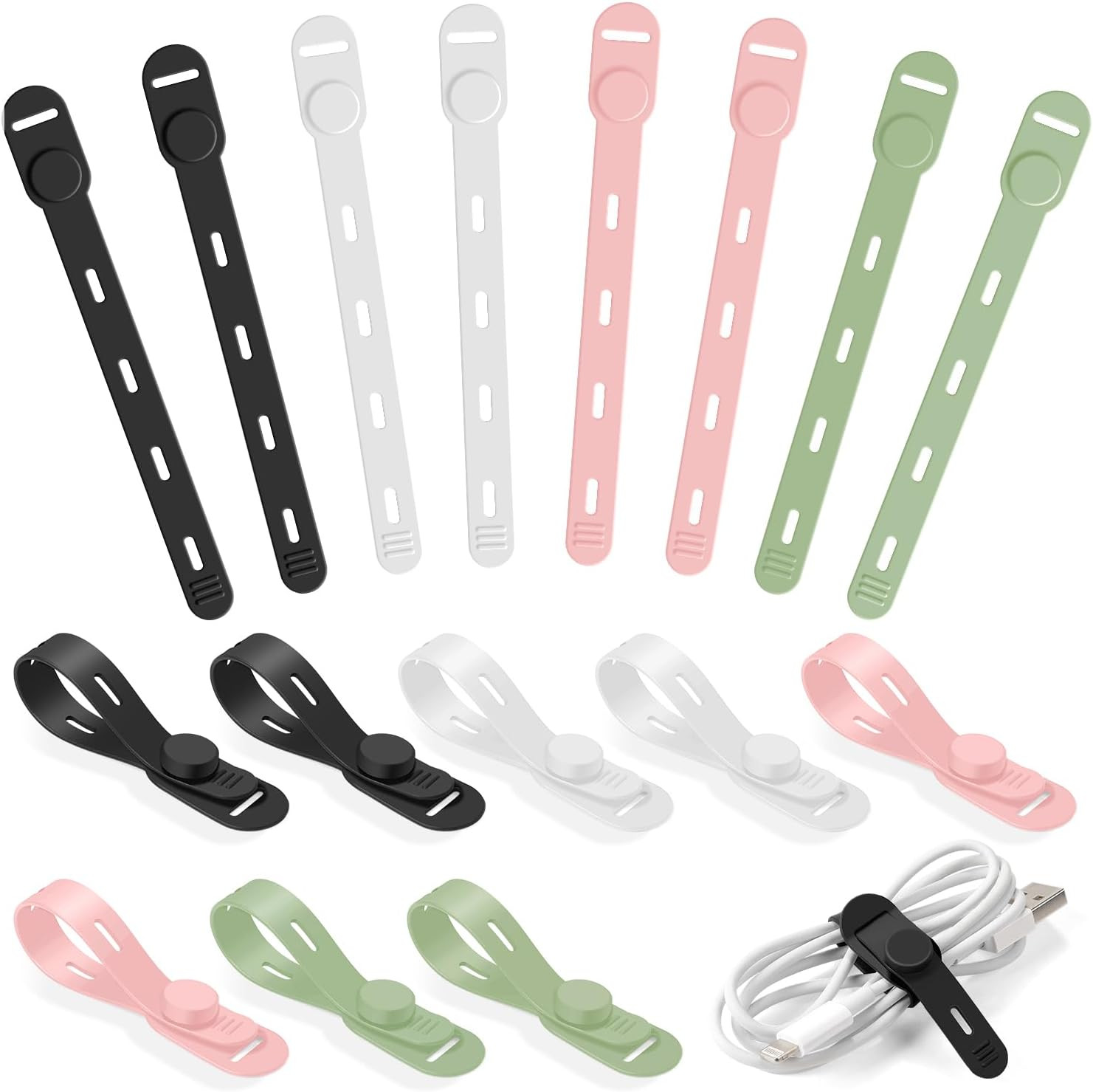 Reusable Silicone Cable Ties, Soft Cord Bundlers for USB Chargers, Kitchen Appli