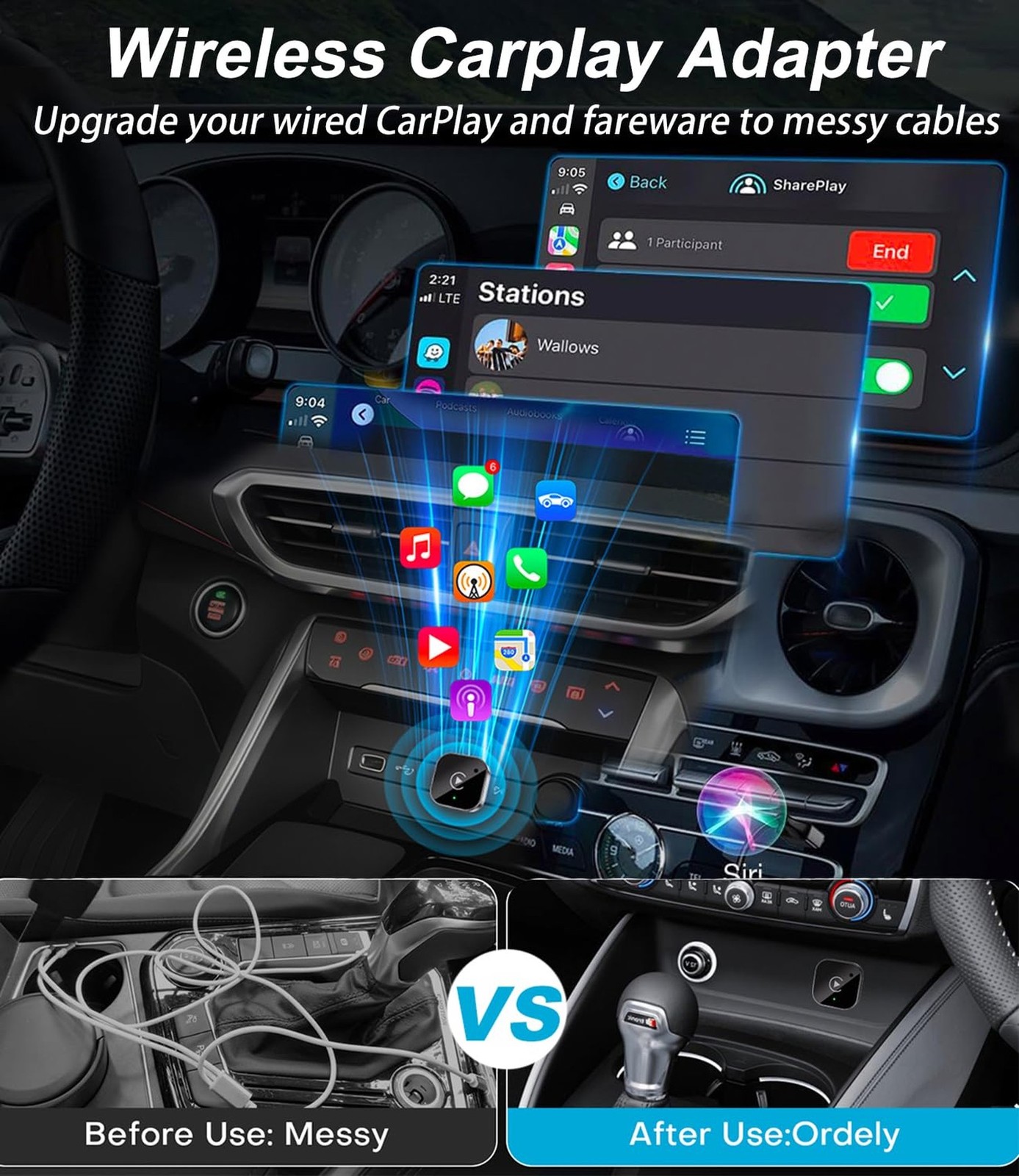 2025 Upgraded Wireless CarPlay Adapter& Android Auto Adapter, Mini&Stable Car...