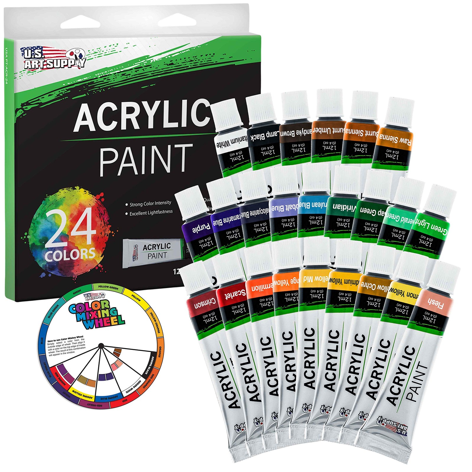U.S. Art Supply 24 Color Professional 24 Count (Pack of 1), Acrylic Paint Set