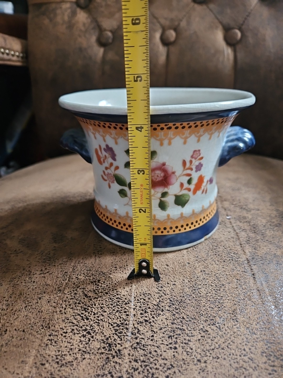Decorative Cachepot Floral Planter With Handles Lots Of Crazing