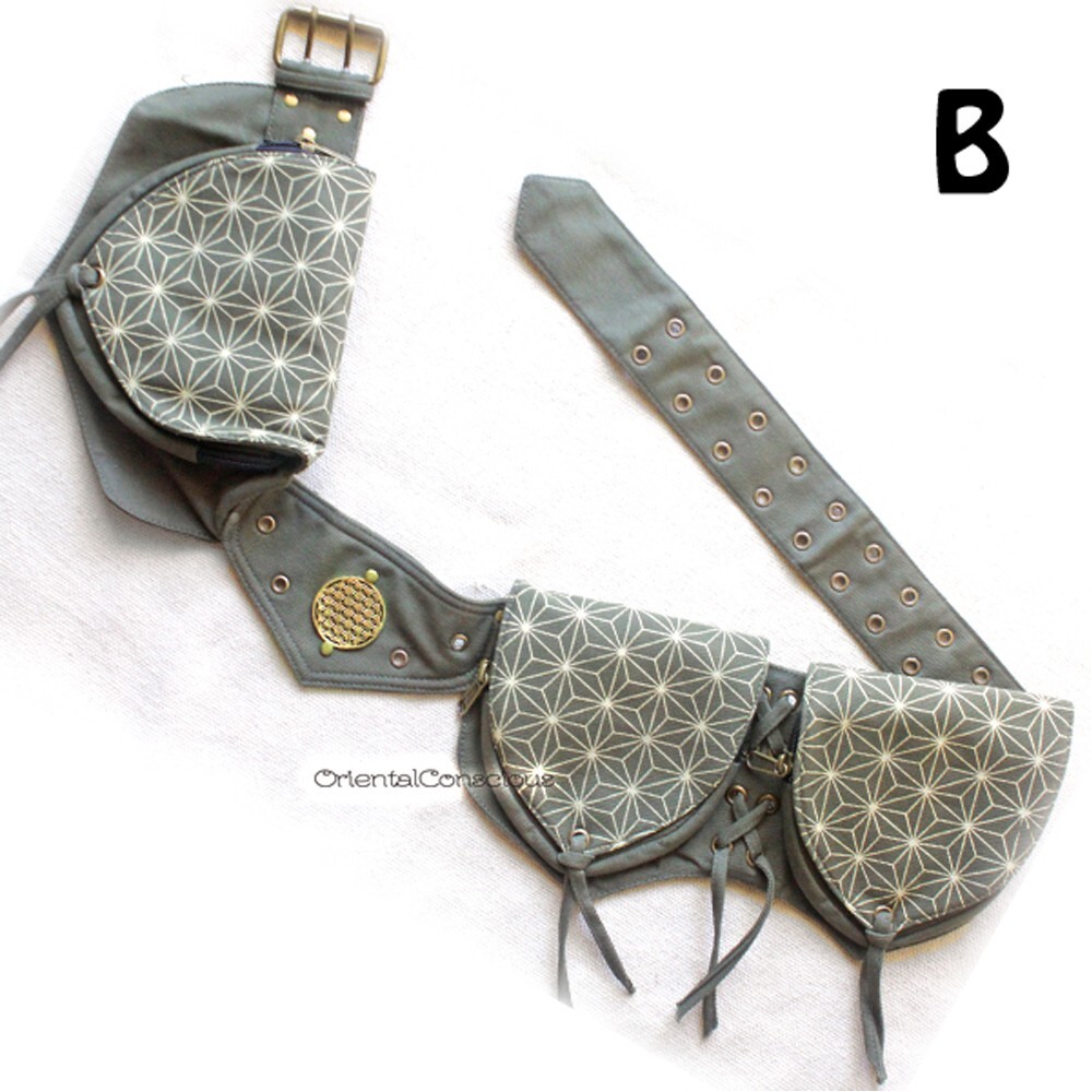 Unisex】Japanese Hemp Pattern Tab 3 pockets Designer Waist Bag HippiePsy Festival
