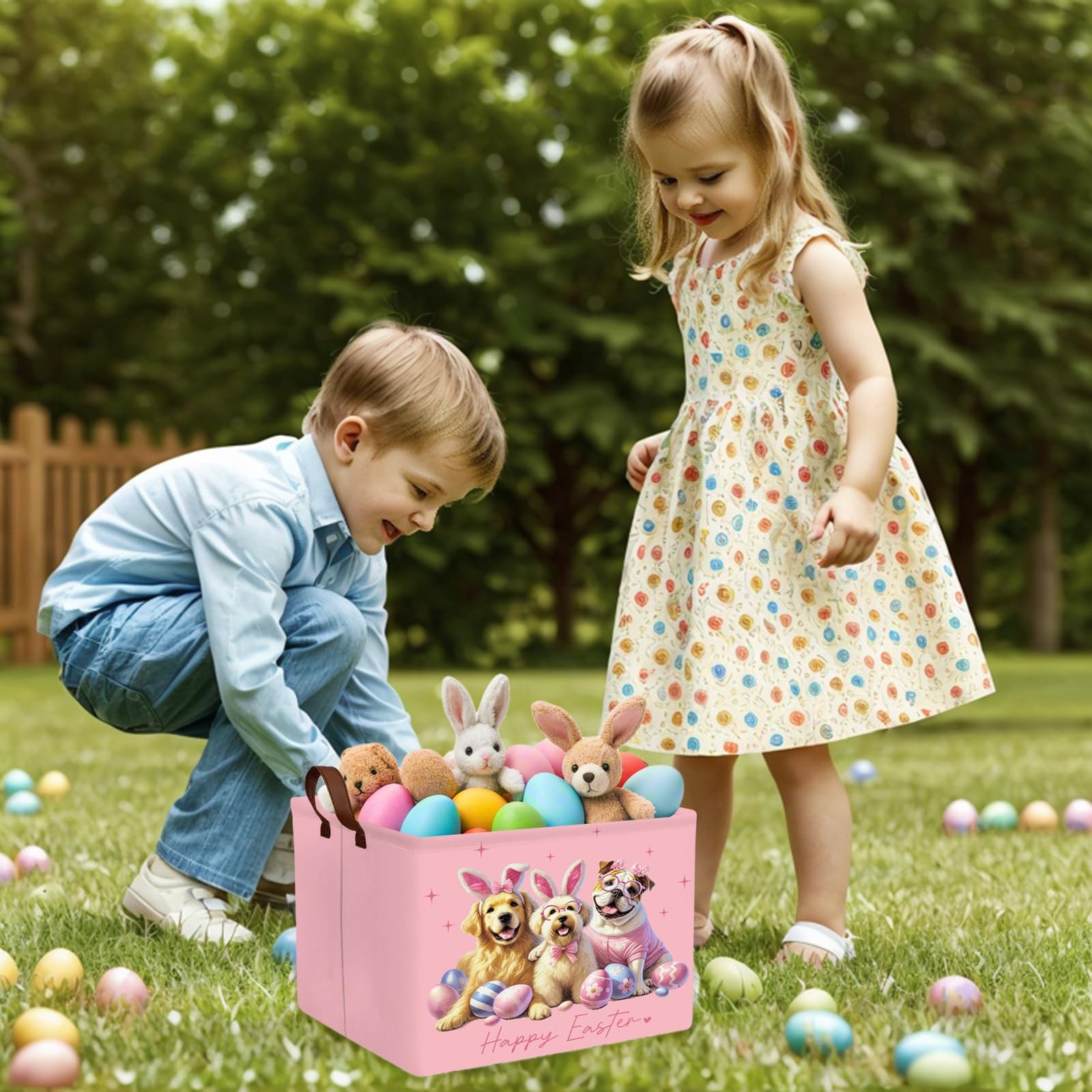 ASKETAM Kid Rectangular Empty Easter Basket for Girl Boy Bunny Eggs Easter Ba...