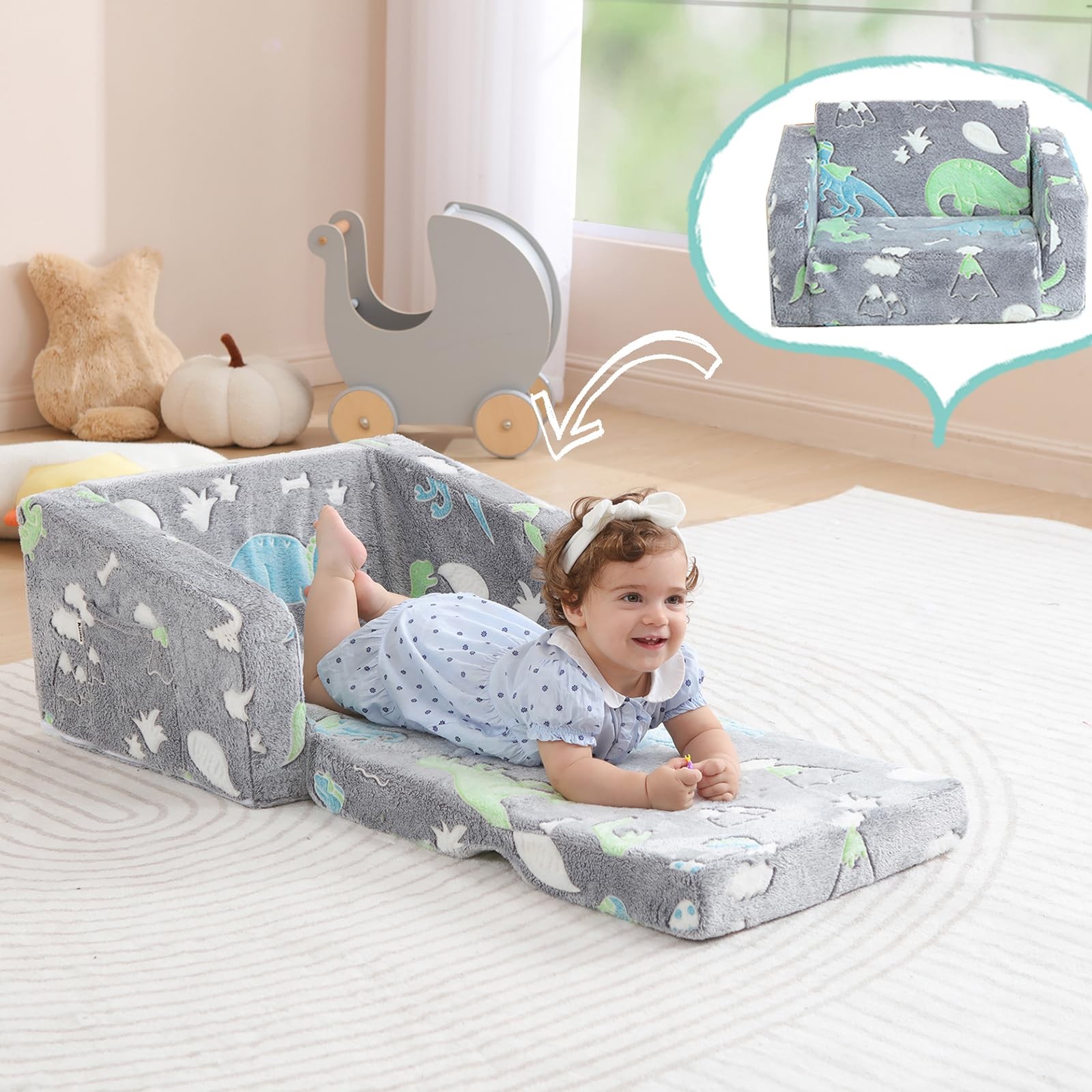 Kisdsa Toddler Couch Fold Out, Foldable Kids Couch with Blanket, Flip Out Tod...