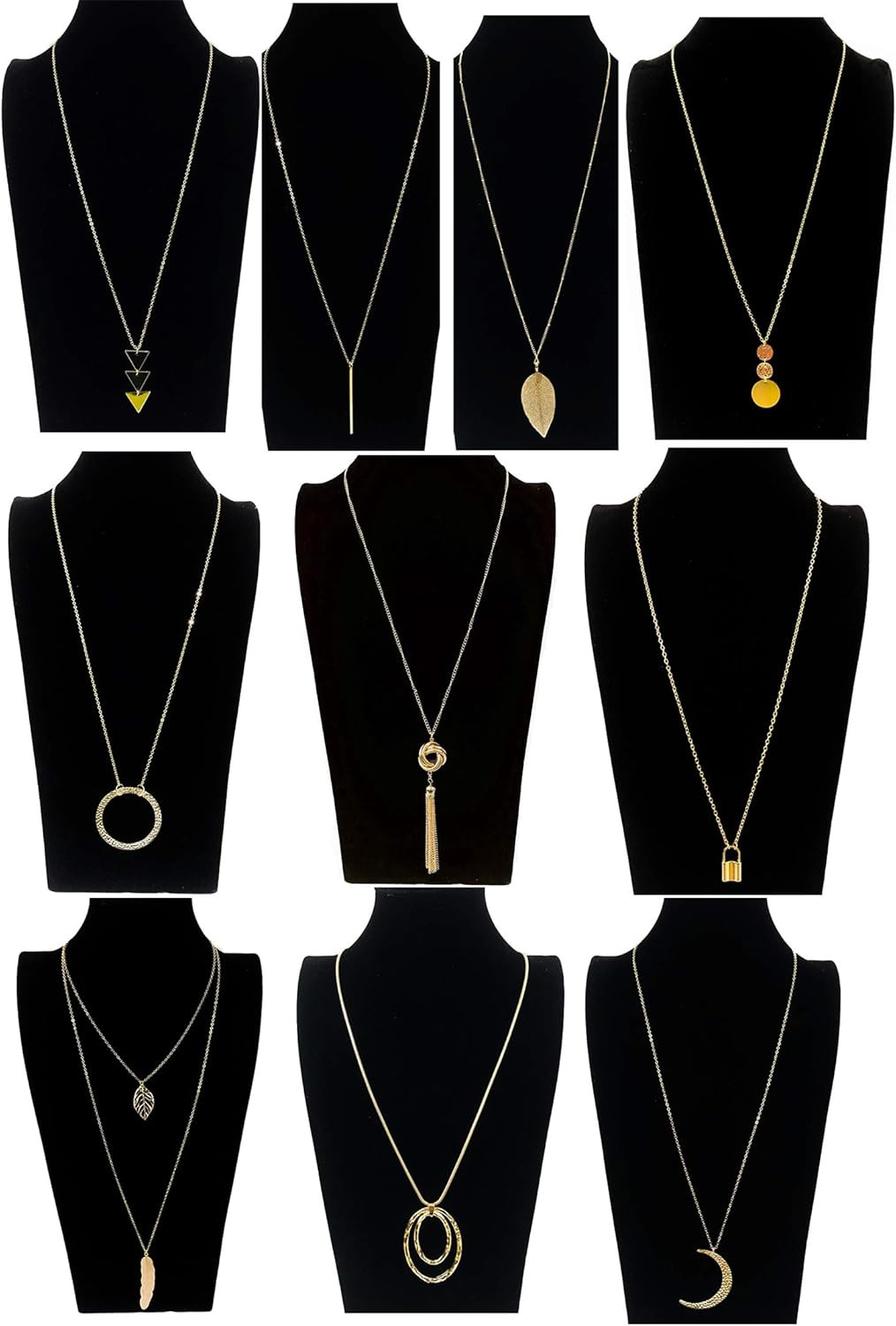 10Pcs Long Pendant Necklace Simple Moon Bar Three Triangle Tassel Lock Sweater Y