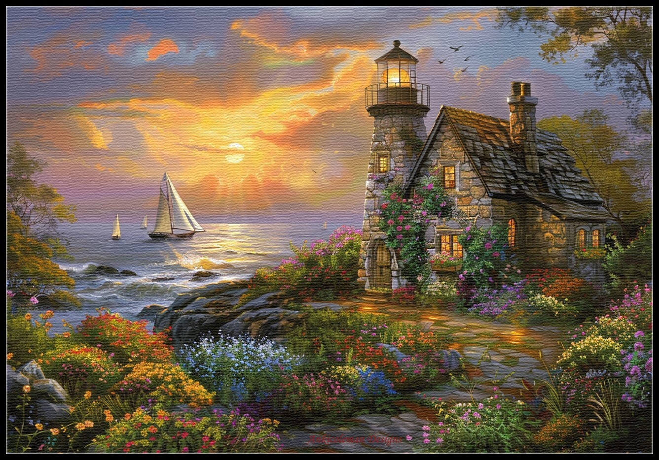 Charming Lighthouse Chart Counted Cross Stitch Patterns Needlework DIY DMC Color