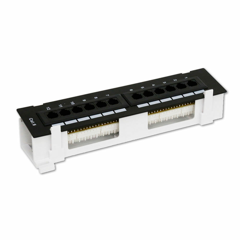 Wall Mount 12 Port Cat6 Patch Panel, 110 Type, 568A & 568B 10 Inch w/ Bracket
