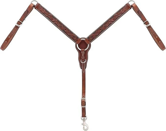 Western Breast Collar for Horse Riding-Flower Tooling-Premium Leather Quality.