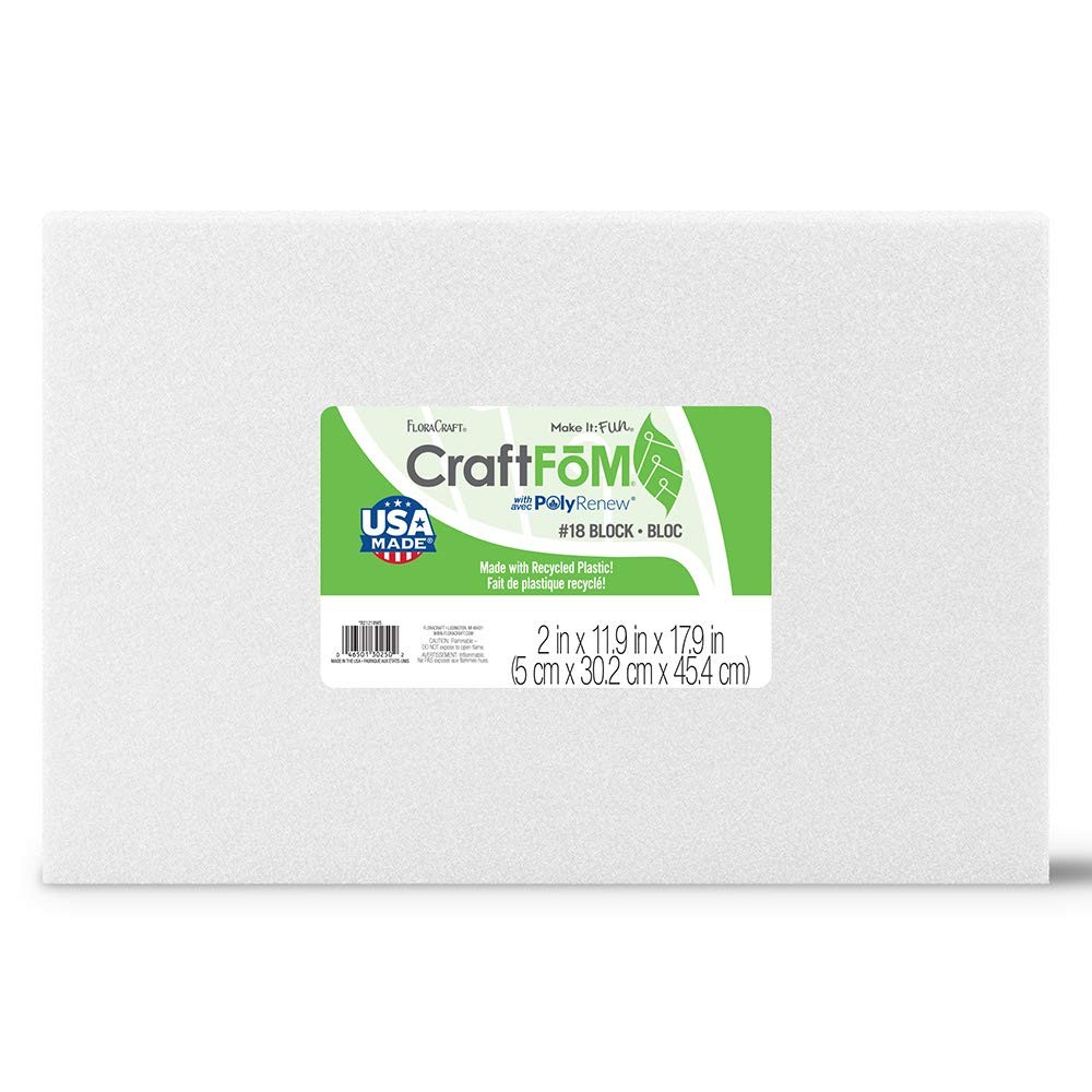 FloraCraft Styrofoam Block 1.8 Inch x 11.8 Inch x 17.8 Inch White,Foam Sheets