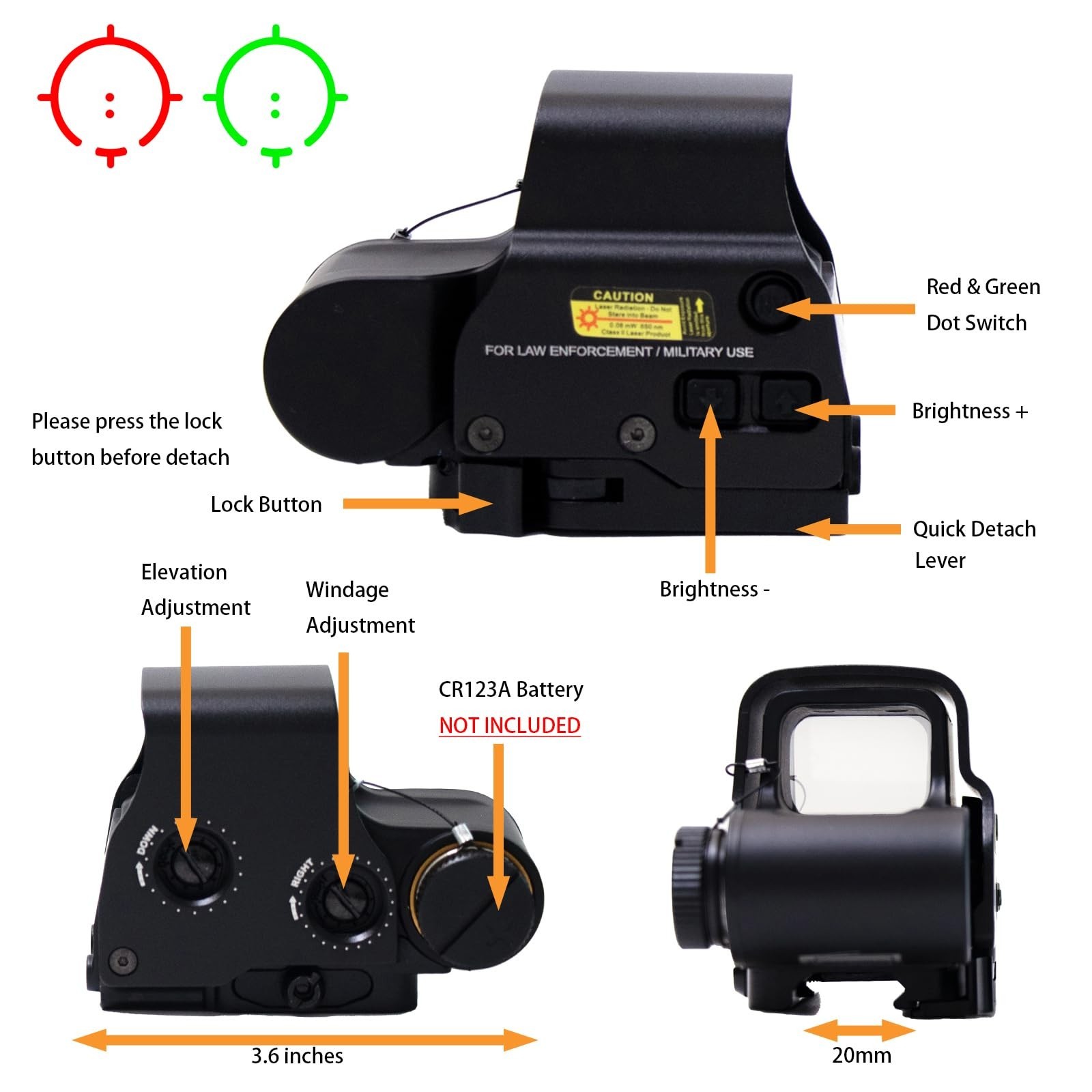 Holographic Sight 551 552 553 556 558 Red Green Dot Holo Sight Metal Scope 10...