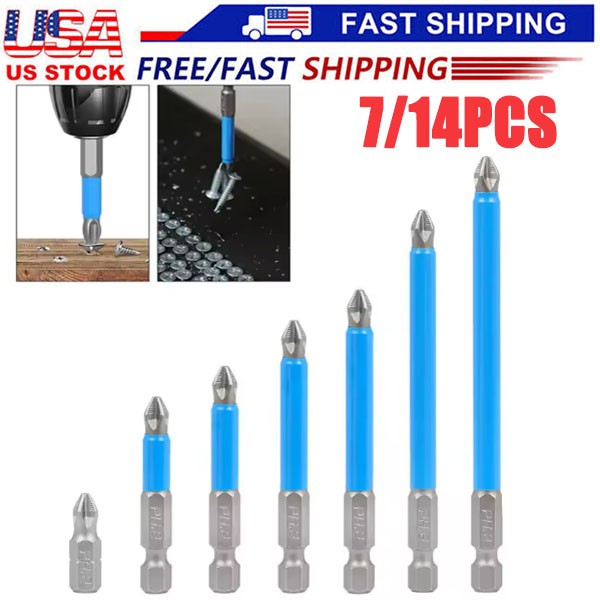 7/14X Magnetic screwdriver bit Bits set PH2 Anti-slip Hex Shank Screw Cross Head