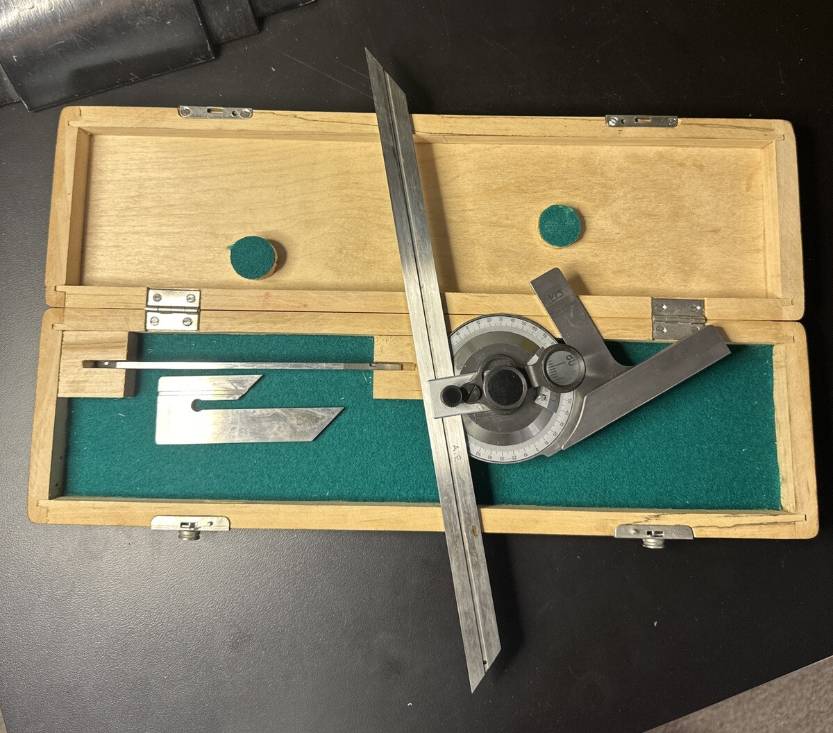 VIS BEVEL PROTRACTOR SET 6” & 12” Machinist Tool Maker Box Find POLAND