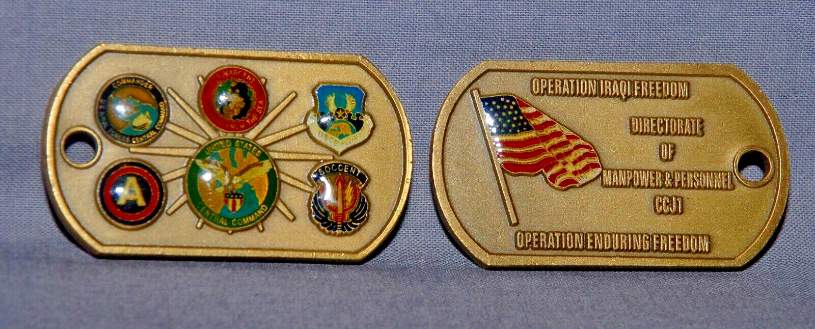 YES, RARE! CENTCOM CCJ1 Operation Iraqi Freedom dog tag style challenge coin