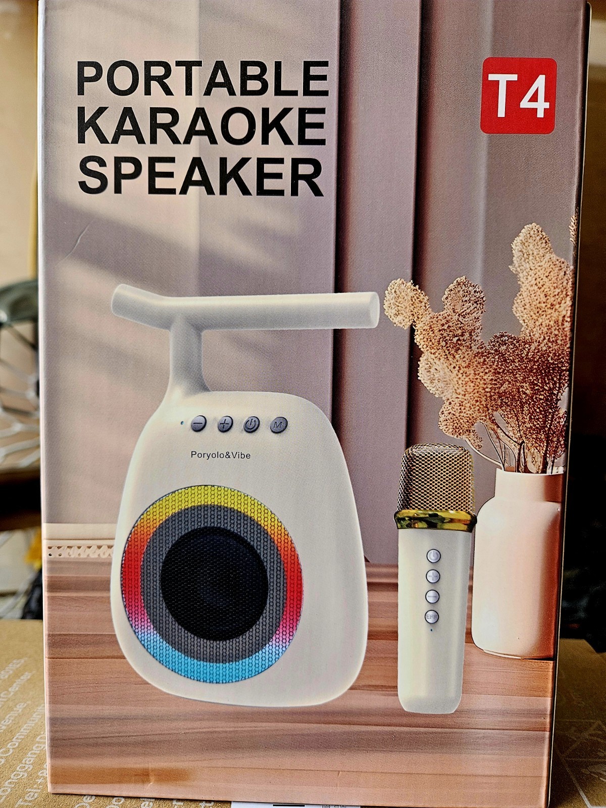 Portable Karaoke Speaker w/ 2 Microphone USB Rechargeable  Color: Black