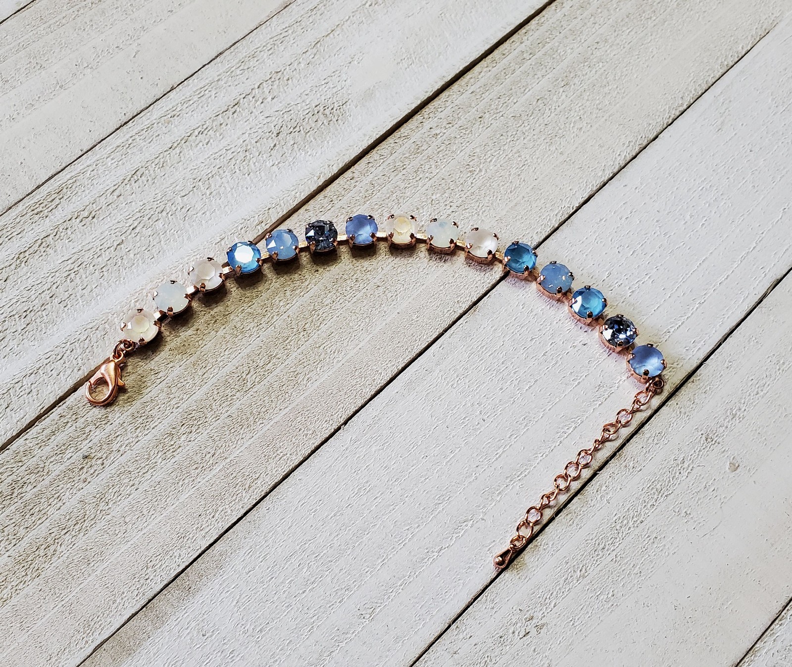 GW8MB12 Chambray Chic White Blue Handmade Crystal 8mm NIP Cup Chain Bracelet
