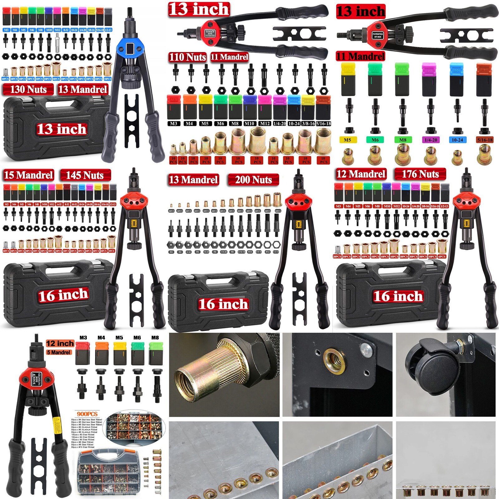 Rivet Nut Tool Kit Rivnut Nut Setter SAE Metric Thread Insert Tool Nutsert Set