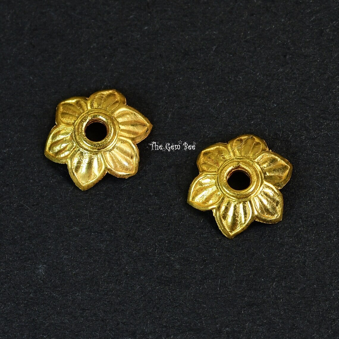 8.5mm 18k Solid Yellow Gold Leaf Flower Floral Design Bead Cap Finding (2)