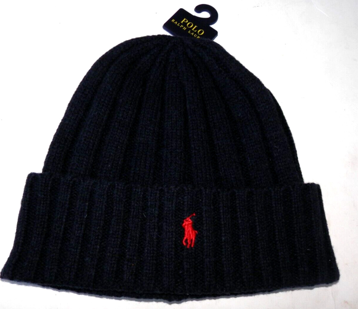 New Polo Ralph Lauren Men's Navy Wool Ribbed Hat Cap