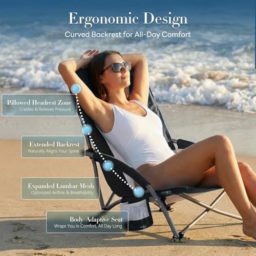 Low Beach Chair for Adults, Lightweight Folding 25.79*22.24*27.36inch Black