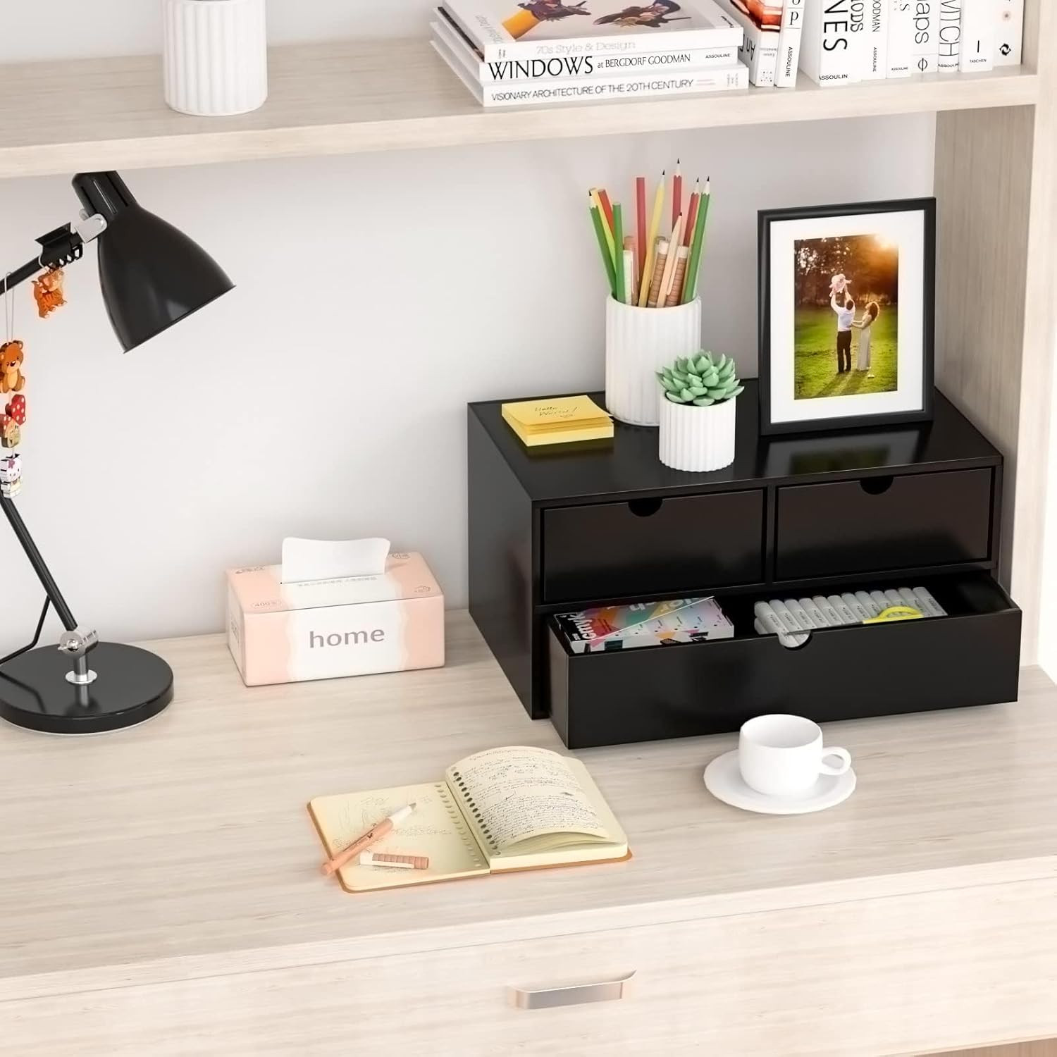 Wisuce Bamboo Desk Organizer - Mini Bamboo Desk Drawer Tabletop Cosmetic Storage