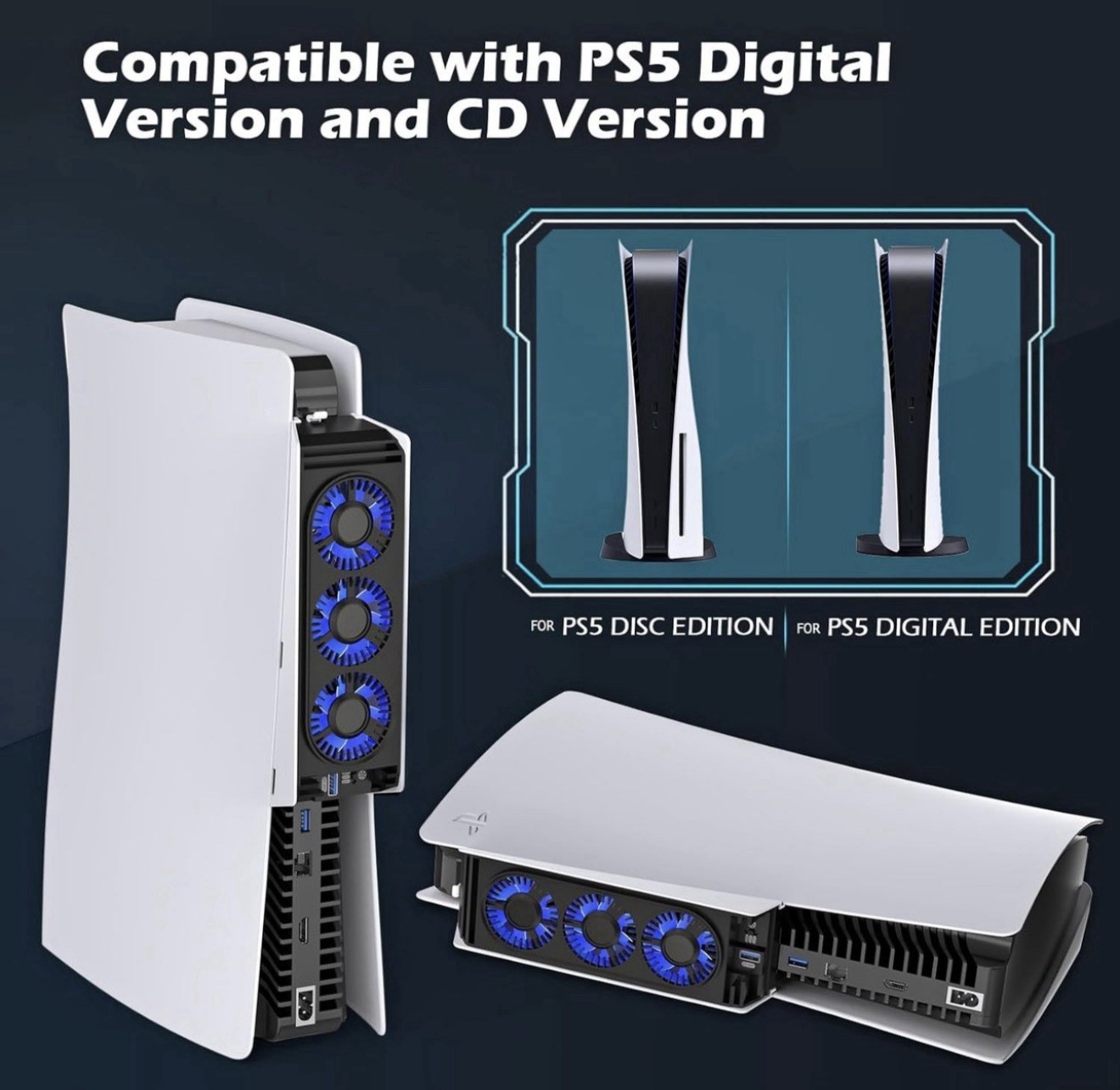 PS5 Cooling Fan with Led Light,Quiet Efficient Cooling