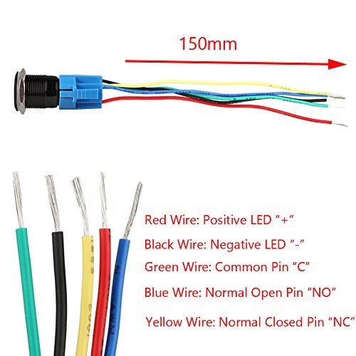 Black Shell 12V Momentary Car Vehicle LED Light Push Button Stainless Blue
