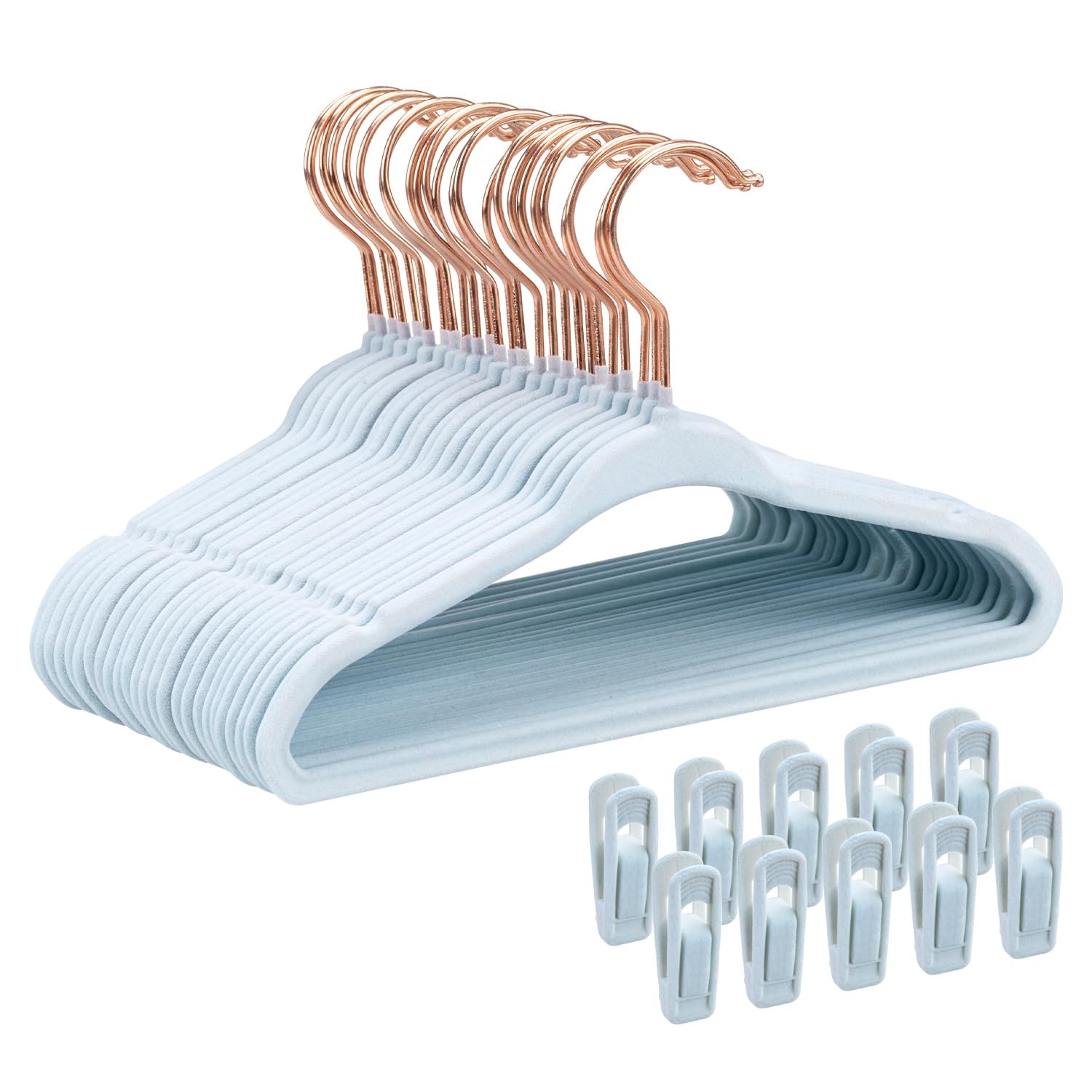 50 PCS 11 Inch Velvet Baby Hanger Non Slip 0.2 Inch Ultra Thin 10 Clip Blue