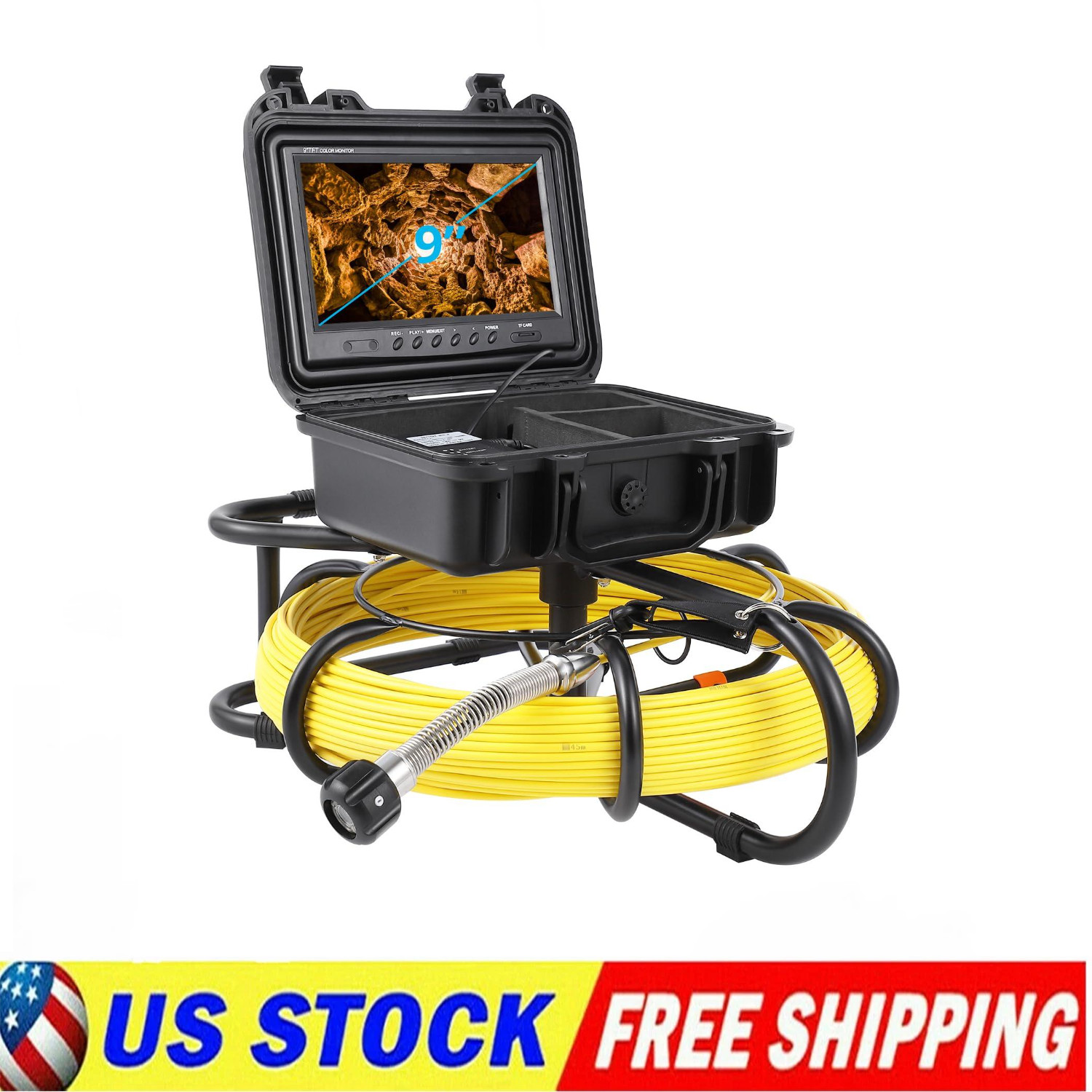 Sewer Camera with Self Leveling 165 ft Snake Camera  9 Inch HD LCD 16 GB IP68