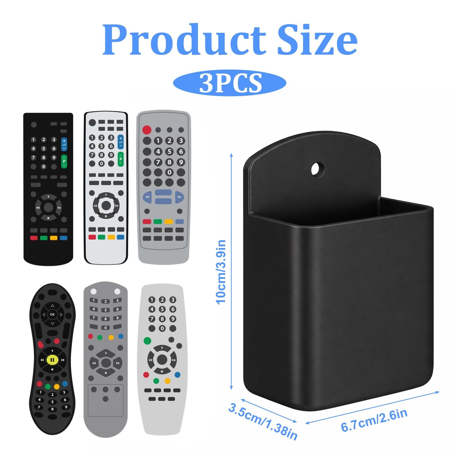 3 Pcs Remote Control Holder Wall Mount Self Adhesive Remote Holder TV Black