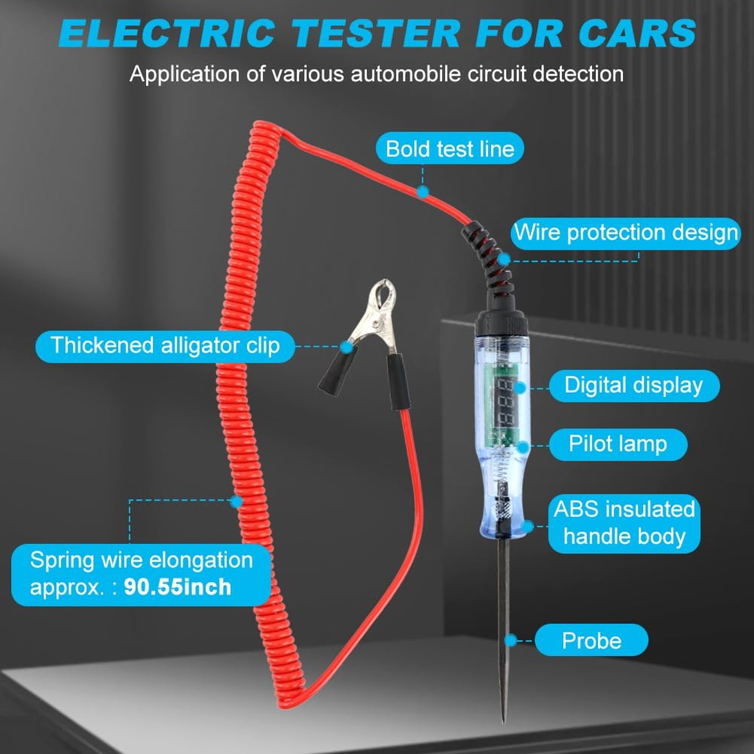Automotive Test Light with 3-48V LED Digital Display, Auto Bidirectional Volt...
