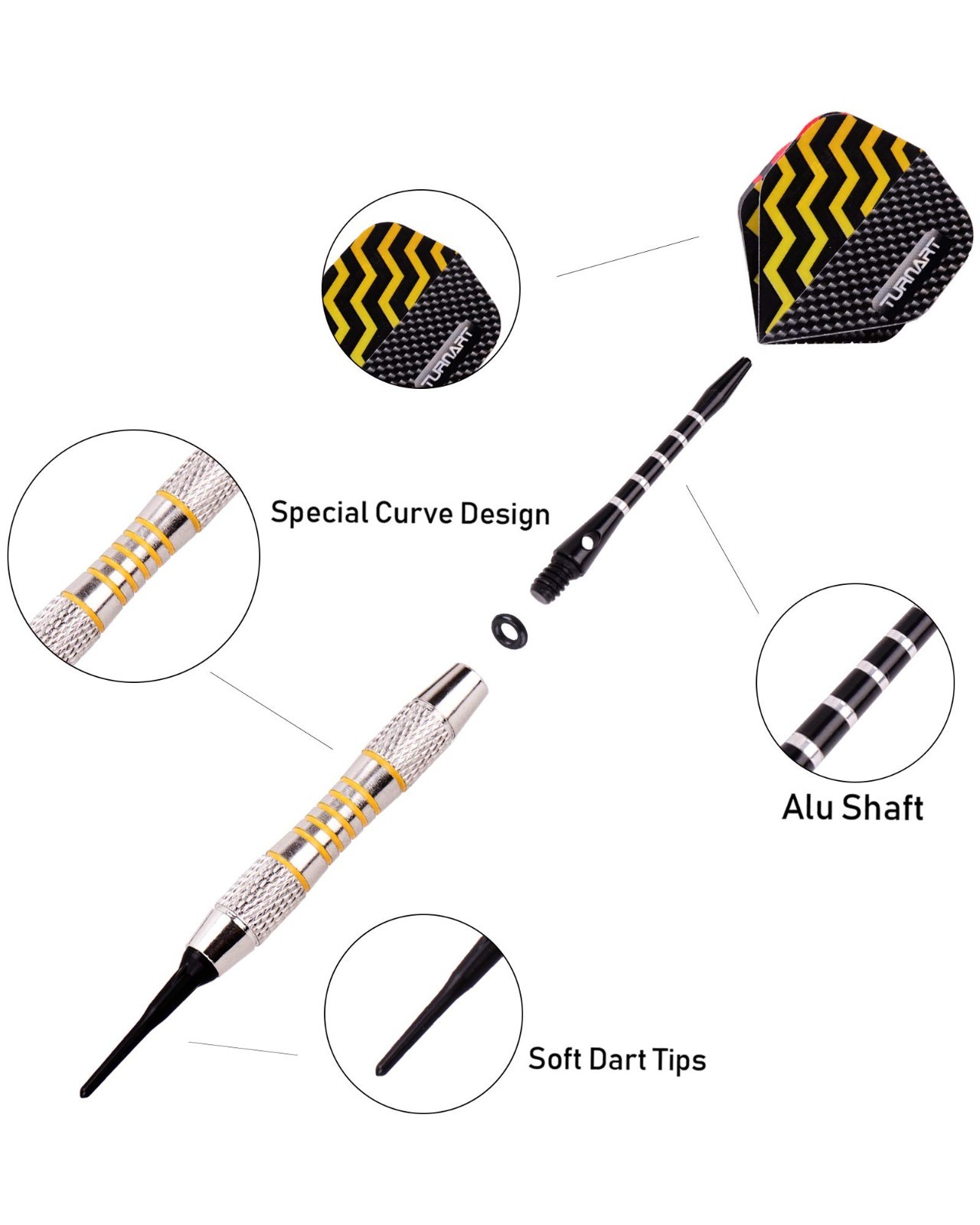 Professional Soft Tip Darts Set - 9 Pcs 18g for Electronic Dartboard + 50 Tips &