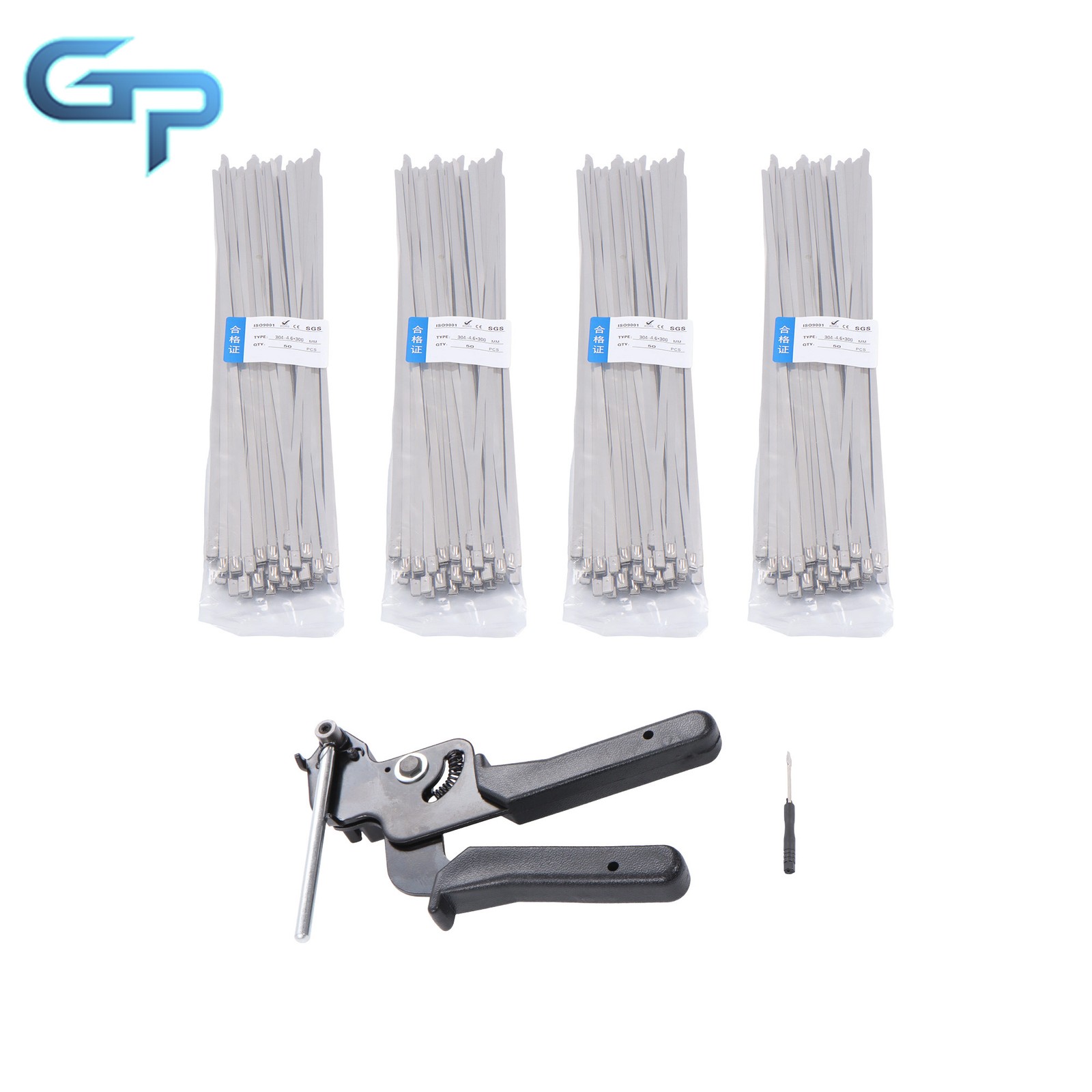 200PC Metal Zip Ties +  Stainless Steel Cable Tie Gun 11.8" UV-Resistant