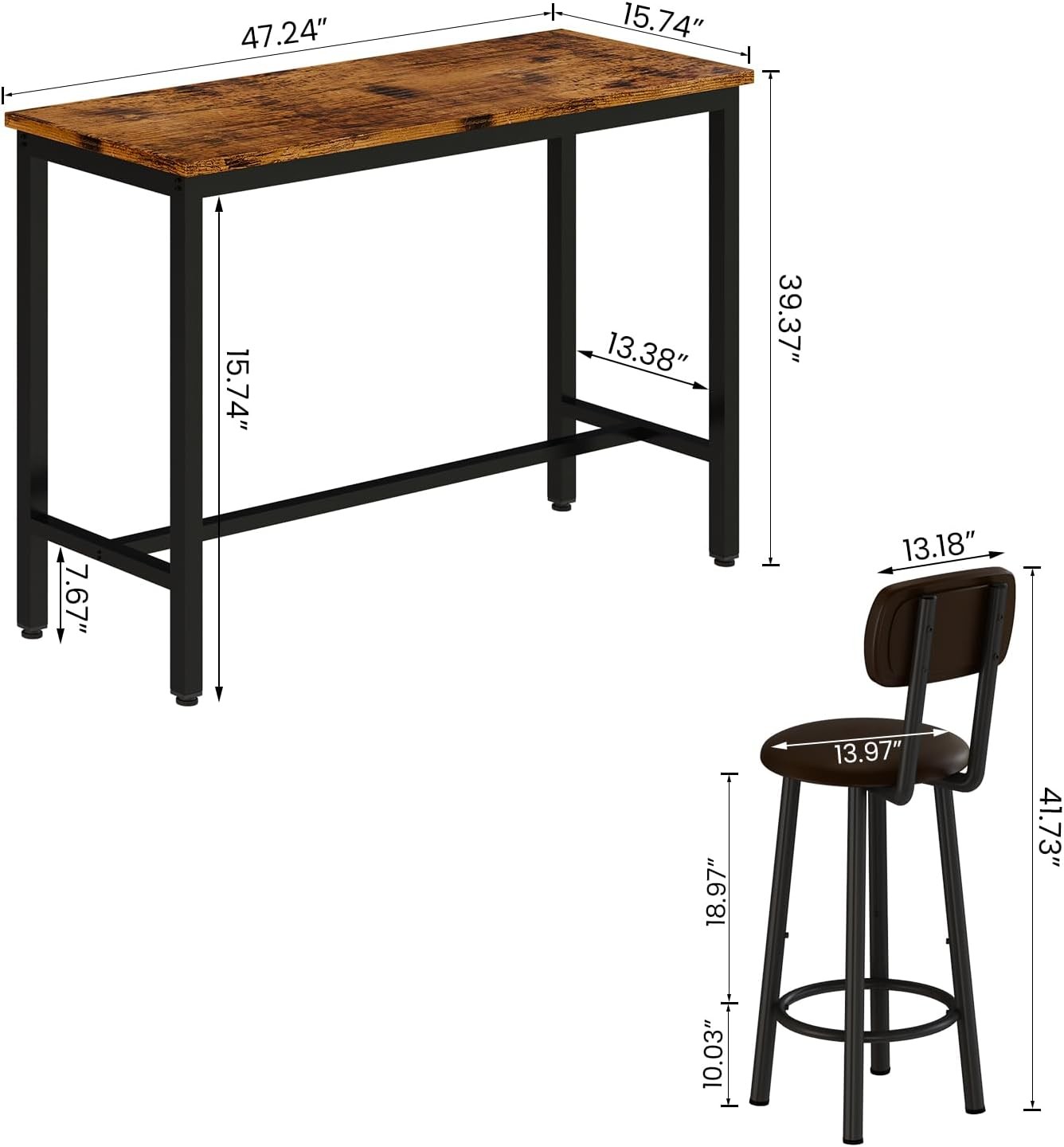 Industrial Pub Height Table with 2 PU Upholstered Stools,3-Piece Kitchen Table