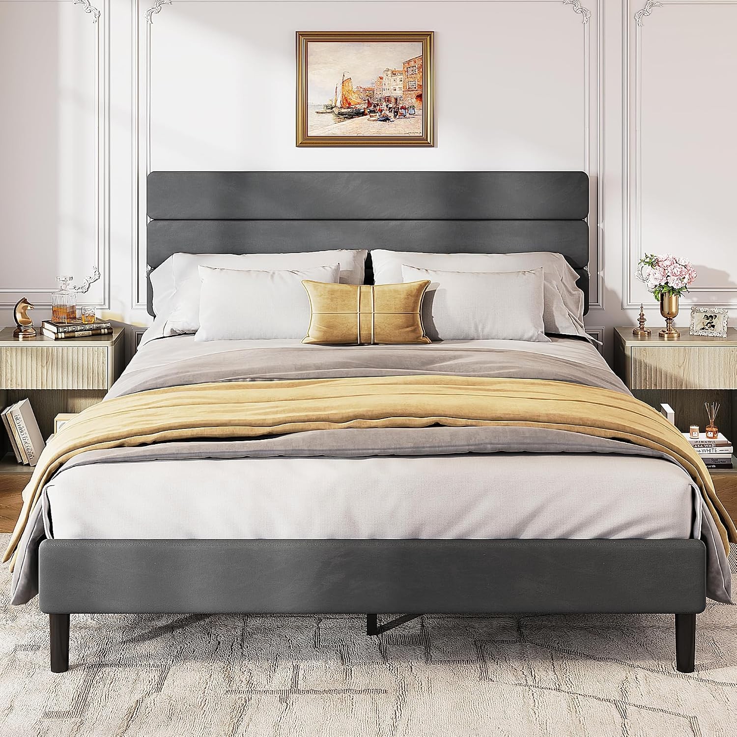 Upholstered Bed Frame Queen Bed Frame with Headboard Platform Bed