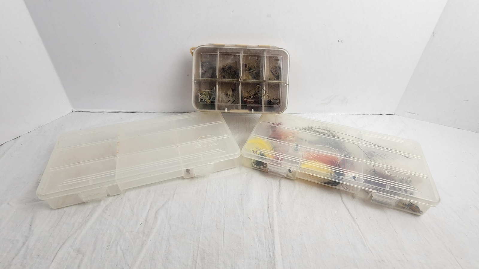 Plano Fishing Lure Box Lot of 3 w/ Fly Fishing Lures & Poppers - Vintage