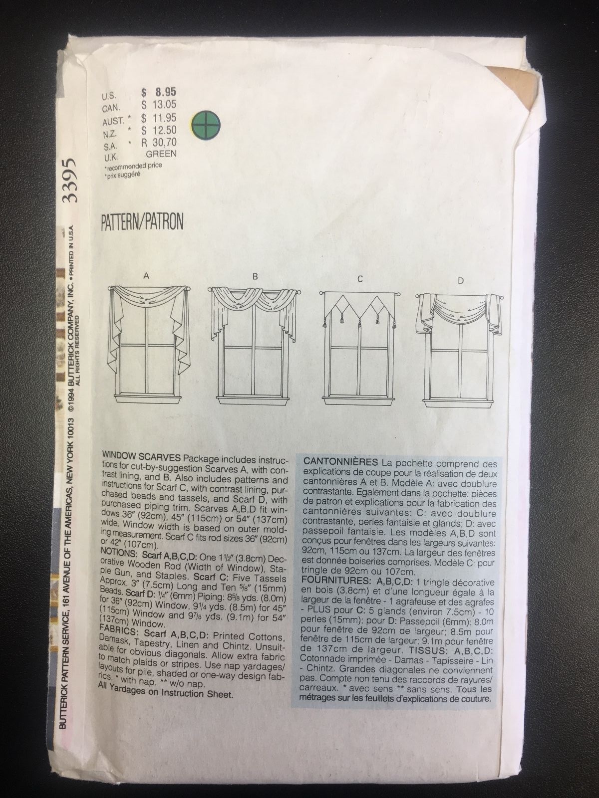 Butterick #3395 Window Scarves