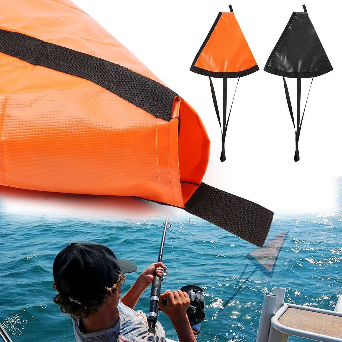 24" 32" Drift Sock Sea Anchor Drogue Sea Brake Fit for 15ft-20ft Fishing Boats